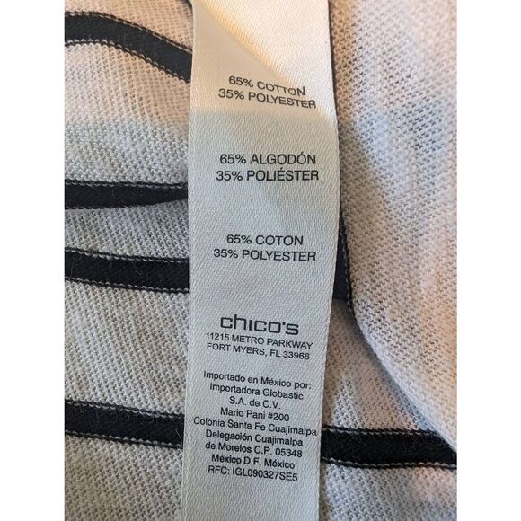 Chico's Blouse Women's Large Size 2 Black and White Cotton Blend Roll Sleeve - Picture 4 of 11